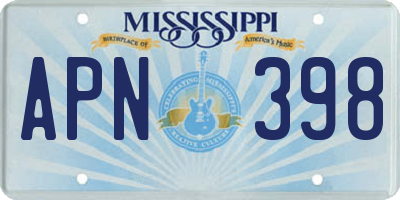 MS license plate APN398