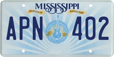 MS license plate APN402