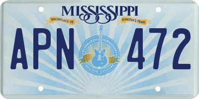 MS license plate APN472