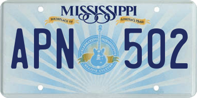 MS license plate APN502