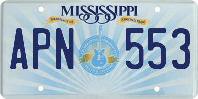 MS license plate APN553