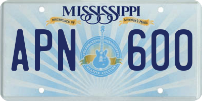 MS license plate APN600