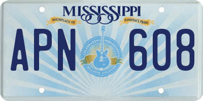 MS license plate APN608
