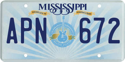 MS license plate APN672