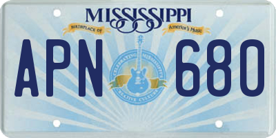 MS license plate APN680