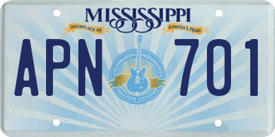 MS license plate APN701