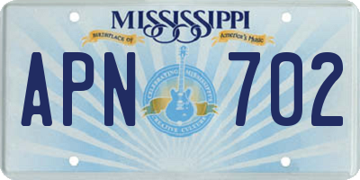 MS license plate APN702