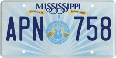MS license plate APN758