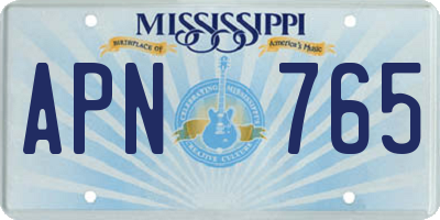 MS license plate APN765