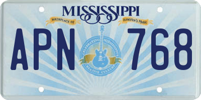 MS license plate APN768