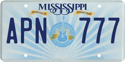 MS license plate APN777