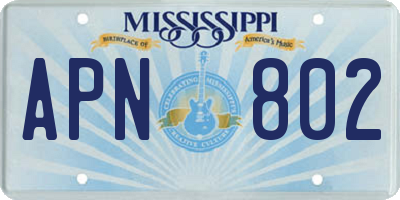 MS license plate APN802