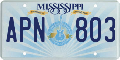 MS license plate APN803