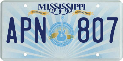 MS license plate APN807