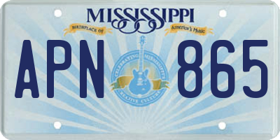 MS license plate APN865