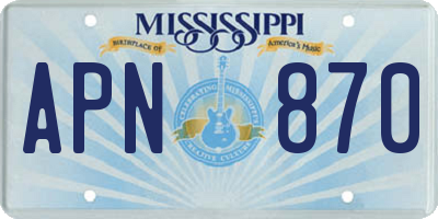 MS license plate APN870