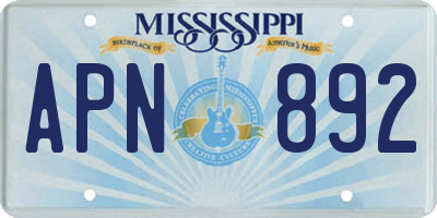MS license plate APN892