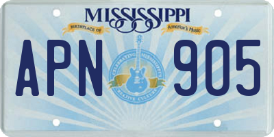 MS license plate APN905