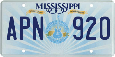 MS license plate APN920