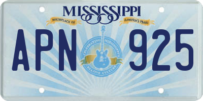 MS license plate APN925