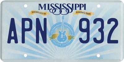 MS license plate APN932