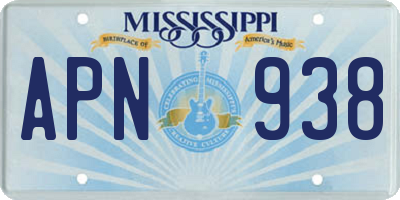MS license plate APN938