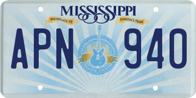 MS license plate APN940