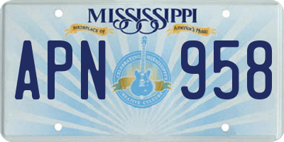 MS license plate APN958