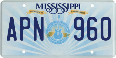 MS license plate APN960