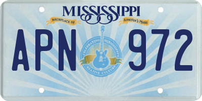 MS license plate APN972