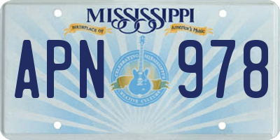 MS license plate APN978