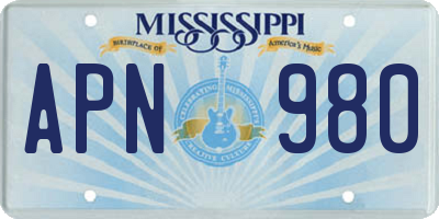 MS license plate APN980