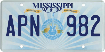 MS license plate APN982