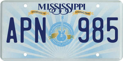 MS license plate APN985