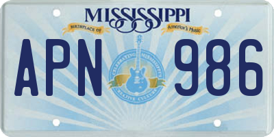 MS license plate APN986