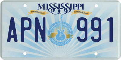 MS license plate APN991