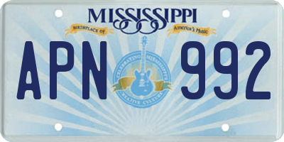 MS license plate APN992