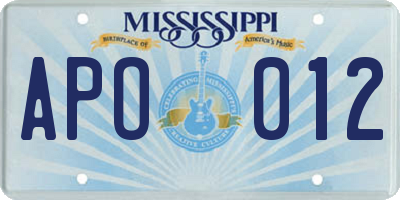 MS license plate APO012