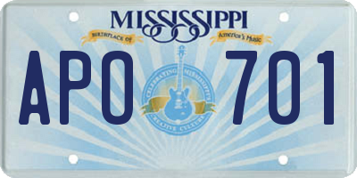 MS license plate APO701
