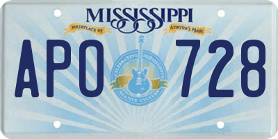 MS license plate APO728