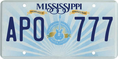 MS license plate APO777