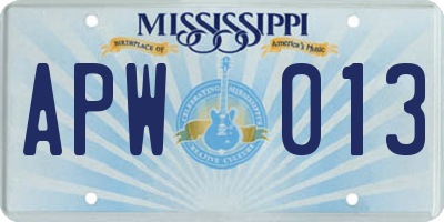 MS license plate APW013