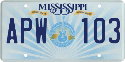 MS license plate APW103