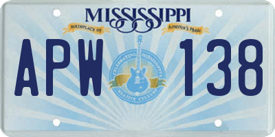 MS license plate APW138