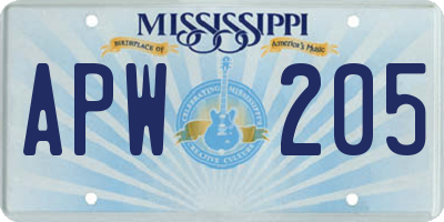 MS license plate APW205