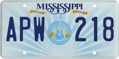 MS license plate APW218