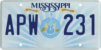 MS license plate APW231