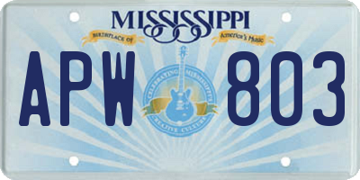 MS license plate APW803