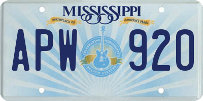 MS license plate APW920