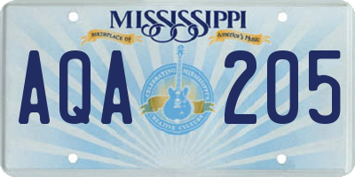 MS license plate AQA205